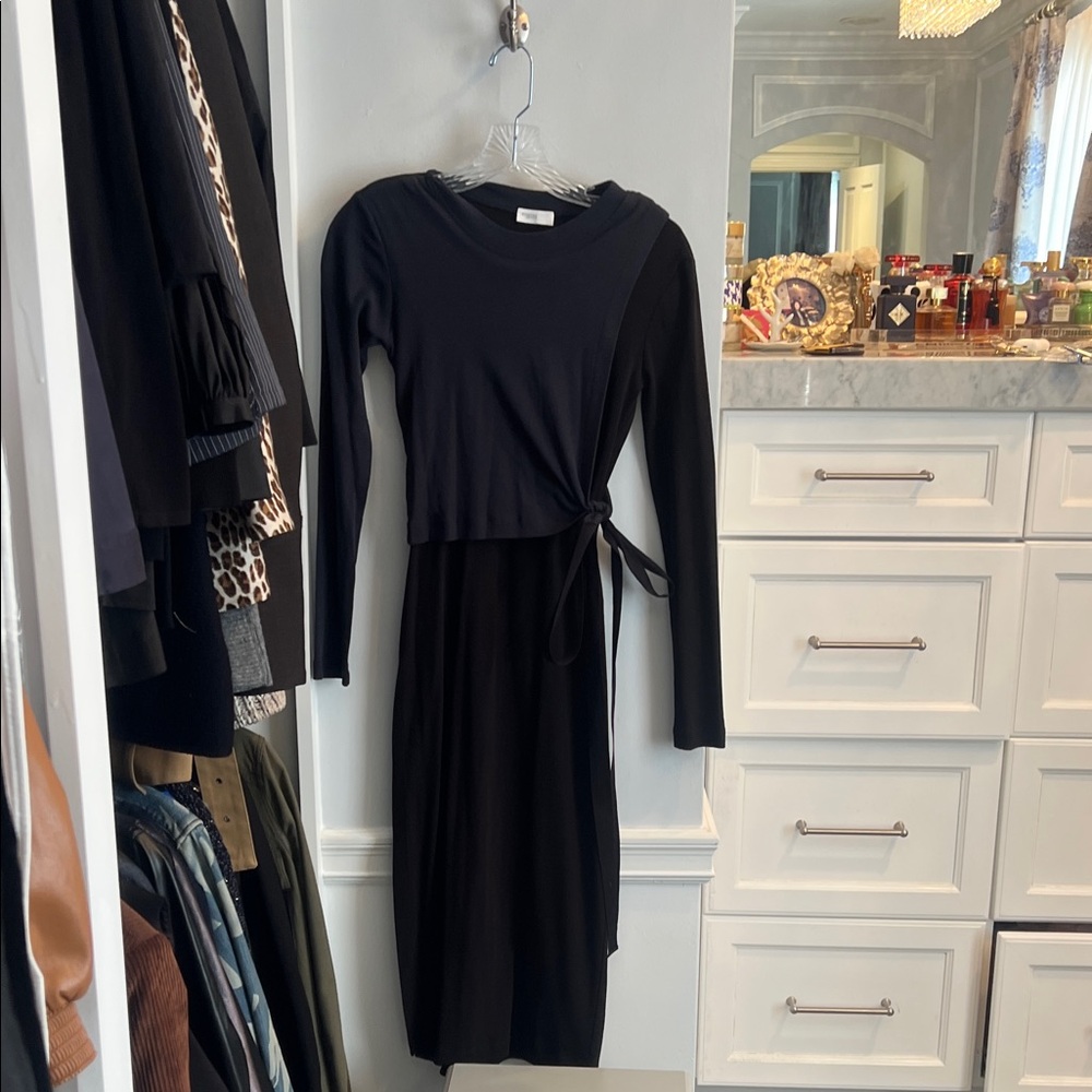 Rosetta Getty Black Long Sleeve Dress with Side Tie